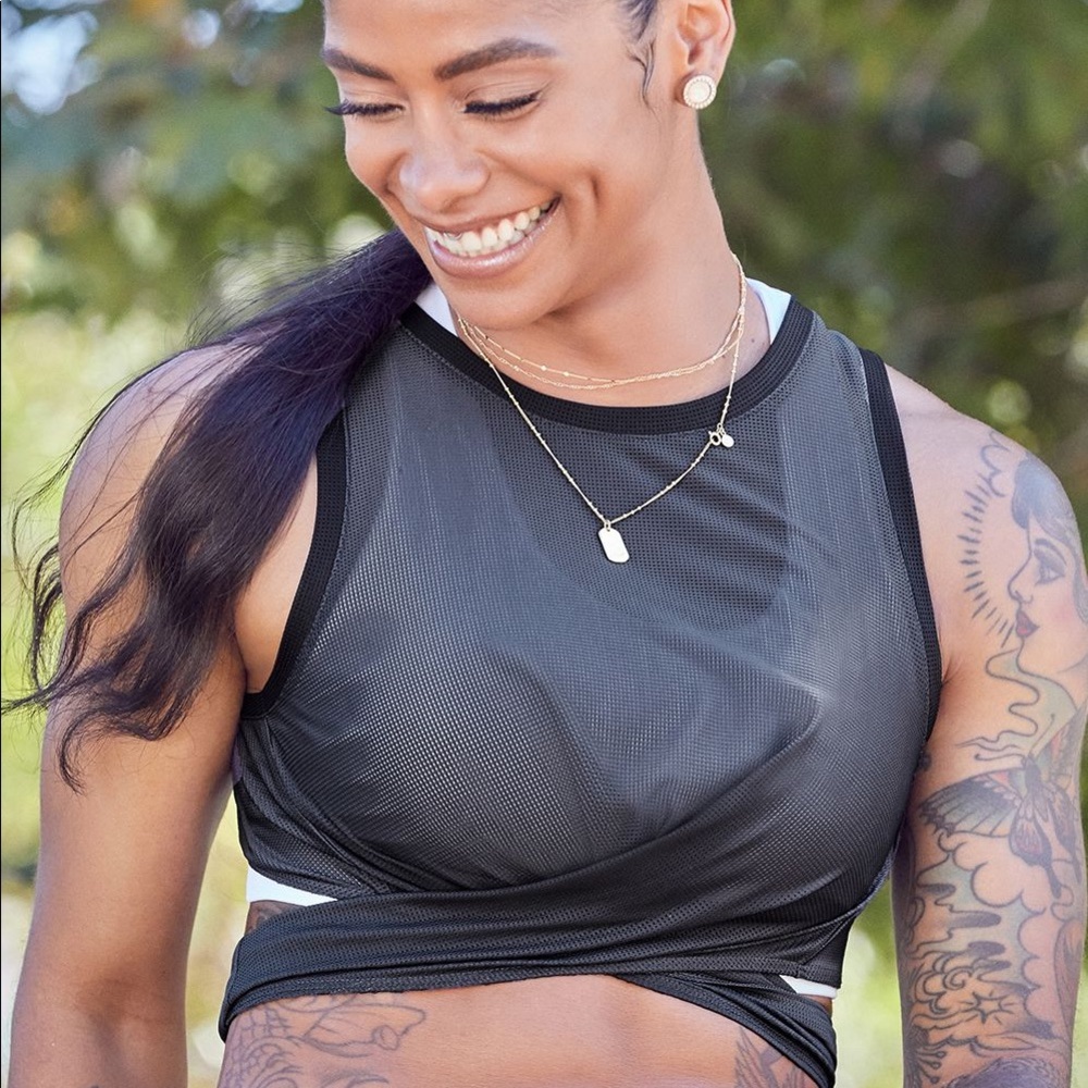 Marissa Tie Up Mesh Tank Pewter/Black